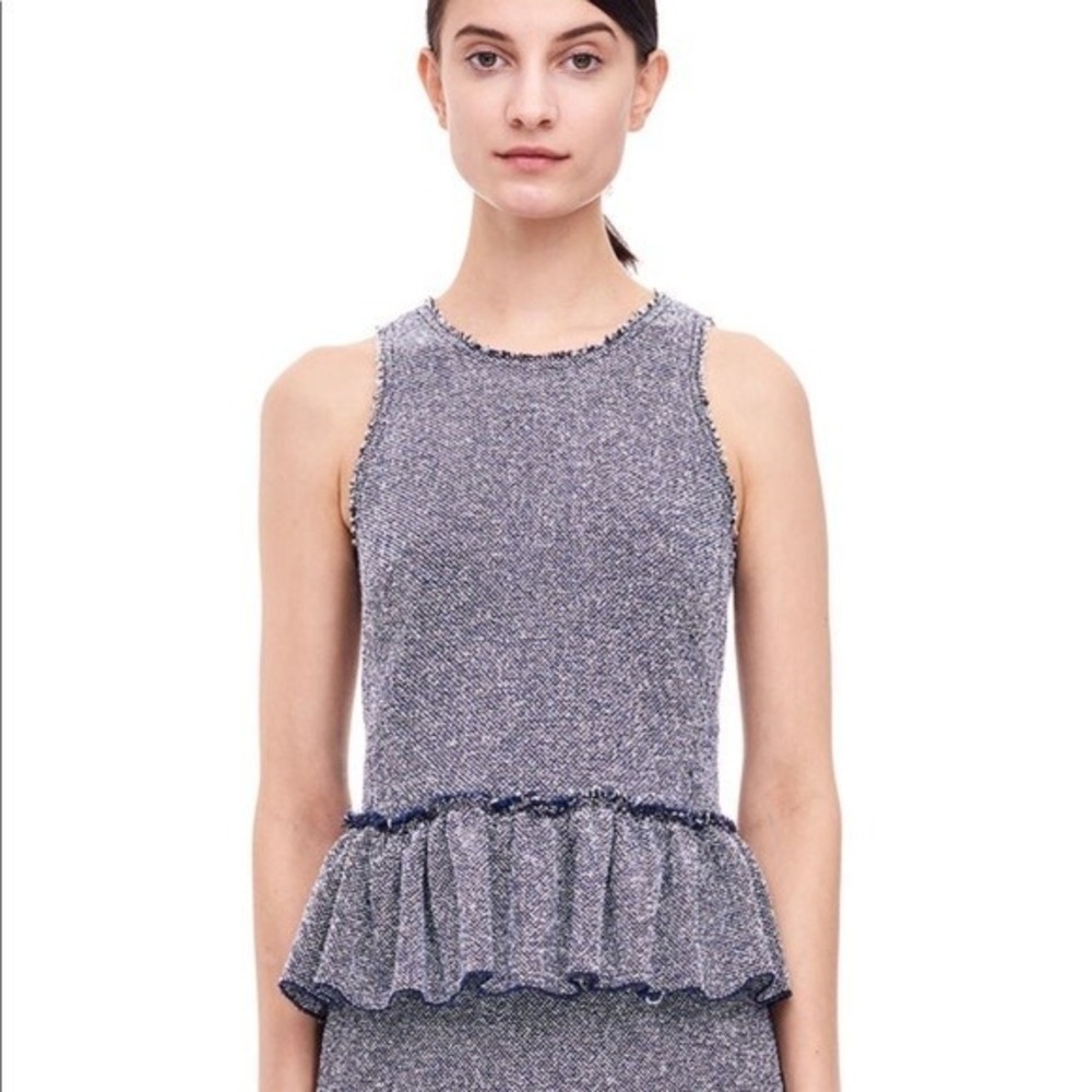 Rebecca Taylor Top Womens 2 Stretch Tweed Peplum Sleeveless Blue‎